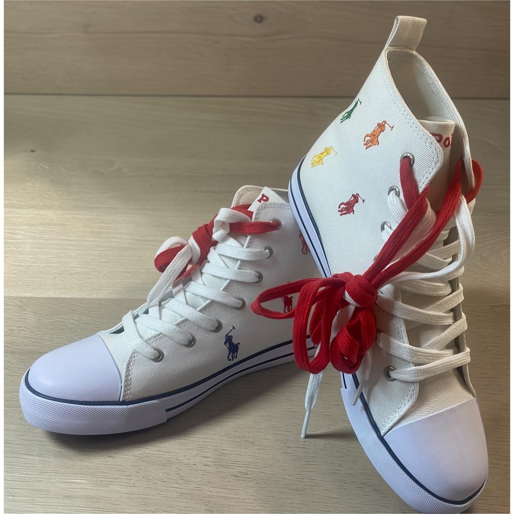 Polo Ralph Lauren Hamptyn Hi II Rainbow Pony Canvas Sneakers kids 6.5 NEW